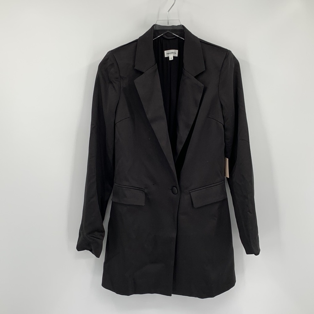 Superdown Miley Oversized Blazer black satin long jacket coat women new Small